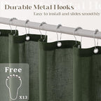 92 Inch Linen Shower Curtains Extra Tall Extra Long Floor to Ceiling Shower Curtain Olive Green Farmhouse Bathroom Aesthetic Decor Water Repellent Fabric Drapes with Hooks Sets 72x92 Inches Long