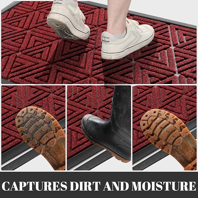 Yimobra Outdoor Mats for Front Door, Stops Mud & Dirt at Entrance, Fits Garage & Patio, All-Weather Waterproof Non Slip Outdoor Indoor Welcome Mat, 29.5x17 Black Red