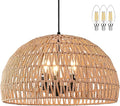 17.6 inch Hemp Rope Woven Pendant Light Wicker Pendant Light 3-light Rattan Light Fixture Boho Chandelier Farmhouse Chandelier Dome Pendants Light for Dining Room Bedroom Kitchen(Bulb Incl