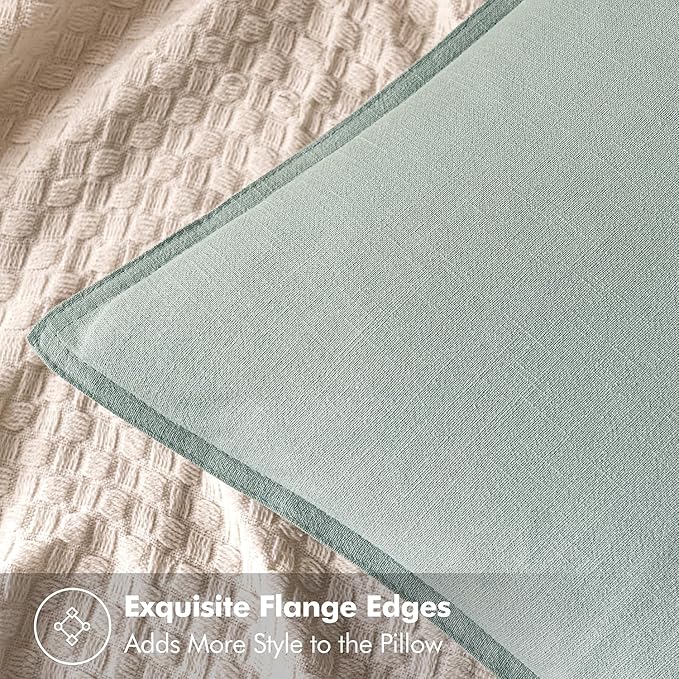 MIULEE Decorative Linen Euro Sham Pillow Covers 24x24 Aqua Green Boho Farmhouse Neutral Couch Throw Pillows for Bed Pack of 2 Accent Modern Pillowcase Summer Sofa Livingroom Home Decor