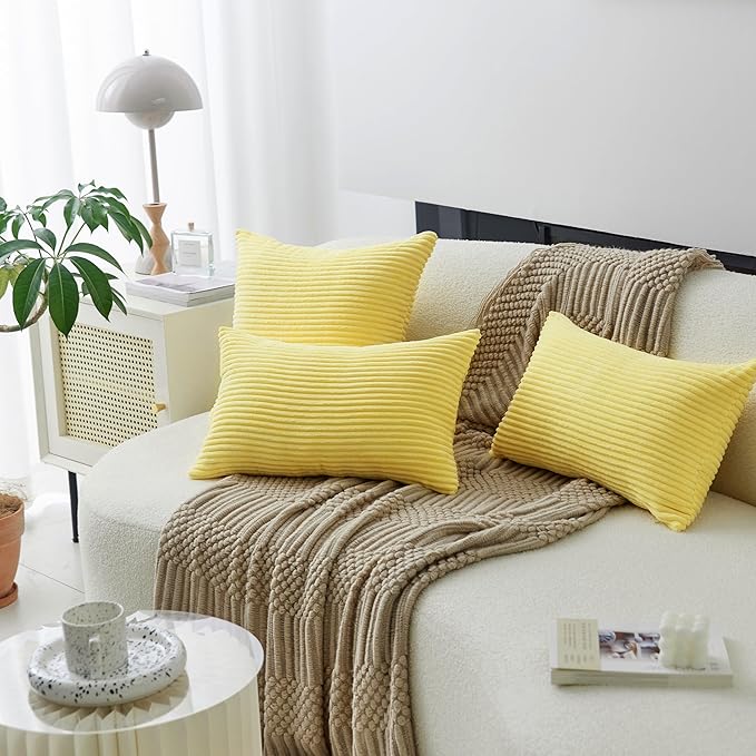 Home Brilliant Yellow Fall Pillow Covers Large Square Striped Corduroy Decor 2 Packs Couch Throw Pillows for Living Room Toddler Winter Decor, 55x55 cm, 22 x 22 Inch, Sundress