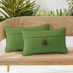 Outdoor Decorative Pillows with Coconut Button Pack of 4, 20" x 12" Outdoor Pillow Set for Couch Bed Throw Patio Sofa, Grass Green