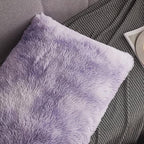 WERDIM Shaggy Fluffy Faux Fur Pillowcases 2 Pack Button Closure Velvet Pillow Shams Standard/Queen Size (Tie Dye Lilac, 20 X 26 Inches)