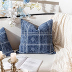 BlissBlush Dark Blue Decorative Throw Pillow Covers 18X18, Set of 2, Boho Farmhouse Cushion Cover, Cozy Soft Accent Pillowcase for Couch Sofa Bed Living Room Home Décor