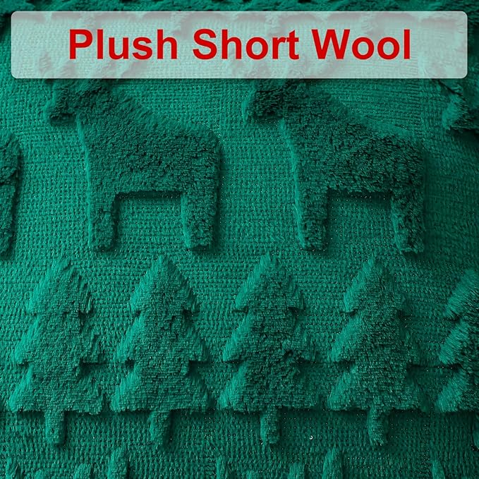 OTOSTAR Set of 2 Xmas Soft Plush Short Wool Velvet Decorative Throw Pillow Covers Rectangular Luxury Style Cushion Case Pillow Shell for Sofa Bedroom Christmas Tree and Elk Green, 12x20 Inch