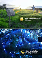 Brightown Solar String Lights Outdoor, 39FT 100 LED Rope Lights Solar Powered with 8 Lighting Modes, Waterproof Solar Patio Lights, Solar String Lights for Outside Tree Yard Halloween Decoration, Blue