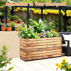 FENCY Large Metal Planter, Large Rectangular Planters for Outdoor Plants, Tall Outdoor Planters for Porch Patio, 32" L x 15" W x 16.3" H Walnut Finish Metal Planter with Drainage Hole