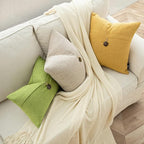 Phantoscope Pack of 2 Farmhouse Throw Pillow Covers Premium Coconut Button Vintage Linen Solid Decorative Pillow Cover for Couch Bed and Chair, Oat Beige 20 x 20 inches 50 x 50 cm