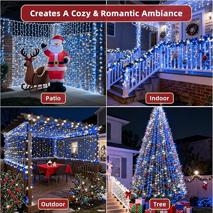 470ft Outdoor Christmas Lights, 1500 LED Super Long String Lights 12 Modes & Timer Memory, Dimmable Outsite Waterproof Light Strings for Xmas Tree Garden Wedding Party Holiday Decorations Blue&White