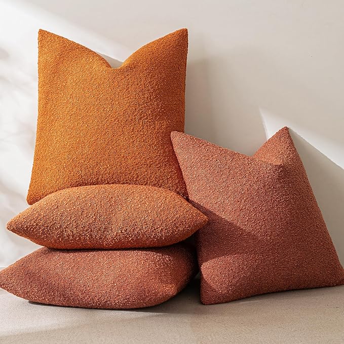 MIULEE 20x20 Inch Decorative Pillow Covers for Couch Bed Set of 2 Textured Boucle Neutral Winter Throw Pillows Burnt Orange Accent Solid Cushion Pillowcases Sofa Livingroom Home Decor