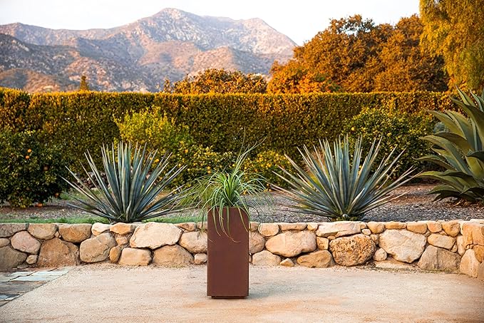Veradek Corten Steel Series Pedestal Planter - Tall Corten Steel Planter for Outdoor Porch/Patio | Naturally Rusting Steel for All-Weather Use | Modern Rustic Décor for Tall Plants, Trees, Flowers
