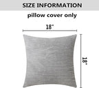 Home Brilliant Throw Pillow Covers 18 x 18 Set of 2 Striped Velvet Corduroy Gray Couch Pillow Covers Decorative Throw Pillow Covers for Couch Chair Bed, 18x18 inch, Light Grey