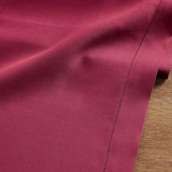 Solino Home Linen Beet Table Runner 144 Inches Long - 100% Pure Linen Extra Long Table Runner 14 x 144 Inch for Fall, Autumn, Thanksgiving - Classic Hemstitch