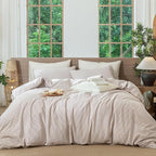 MooMee Striped Duvet Cover Set 100% Washed Cotton Linen Like Textured Breathable Durable Soft Comfy (Orange Pinstripes, Full 80"x90")