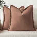 MIULEE Decorative Throw Pillow Covers Neutral Linen Fringe Throw Pillows Set of 2 Brick Boho Farmhouse Cushion Covers with Tassels for Couch Sofa Bed Living Room Spring Home Decor 16x16 Inch