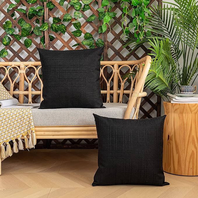 Kevin Textile Pack of 2 Outdoor Waterproof Pillow Covers Throw Pillow Covers Decorative Pillowcases Classic Checkered Pillow Cases for Sofa Couch Patio Garden 24x24 Inch Black