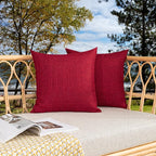 Kevin Textile Pack of 2 Decorative Outdoor Throw Pillow Covers Waterproof Classic Checker Linen Pillowcases Cushion Cases for Sofa Couch Patio Garden 24x24 Inch Red