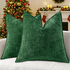 decorUhome Christmas Couch Throw Pillow Covers 24x24 Set of 2, Decorative Soft Euro Neutral Chenille Pillow Covers with Elegant Design for Sofa Bed Living Room Home Decor, Green