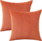 Mecatny Corduroy Decorative Fall Throw Pillow Covers 16x16 Set of 2 for Sofa Living Room, Soft Burnt Orange Neutral Boho Couch Pillow Covers for Home Decor, Rust