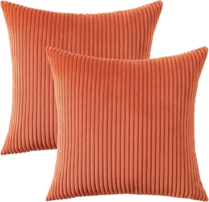 Mecatny Corduroy Decorative Fall Throw Pillow Covers 18x18 Set of 2 for Sofa Living Room, Soft Burnt Orange Neutral Boho Couch Pillow Covers for Home Decor, Rust