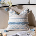 BlissBlush Blue Decorative Throw Pillow Cover 20x20 Square Boho Neutral White Accent Pillowcase Tassels Farmhouse Cushion for Couch Sofa Bedroom Living Room Home Décor (Cover ONLY, Pack of 1)
