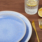 Ceramic Dinnerware Sets, Handmade Reactive Glaze Plates and Bowls Sets, Highly Chip and Crack Resistant Dish Set, Distinctive Granulated Surface Dishwasher & Microwave Safe Service for 4