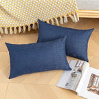 Kevin Textile Pack of 2 Decorative Outdoor Waterproof Throw Pillow Covers Checkered Lumbar Pillowcases Classic Cushion Cases for Patio Couch Bench 12 x 20 Inch Blue