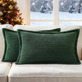 Mecatny Christmas Corduroy Throw Pillow Covers 12x20 Set of 2, Neutral Decorative Soft Boho Lumbar Couch Pillow Covers with Broadside for Sofa Living Room, Christmas Green