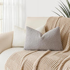 Foindtower Pack of 2 Textured Boucle Throw Pillow Covers Accent Solid Decorative Lumbar Pillow Cases Cozy Woven Couch Cushion Case for Sofa Bedroom Living Room Home Decor, 12 x 20 Inch,Neutral Grey