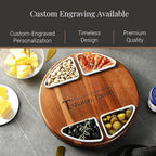 Shanik Upgraded Lazy Susan Cheese Cutting Board Set - Round Acacia Charcuterie Board with 4 Ceramic Bowls - Wedding Gifts - Cheese Serving Platter - Bridal Shower