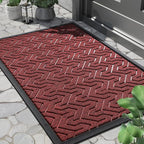 Yimobra Large Door Mat Outside Entrance 36x24, Waterproof Heavy Duty Outdoor Mats for Front Door, Non Slip Rubber Entry Mat for Garage Patio Indoor, Easy Clean, Black Red