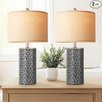 PARTPHONER 23" Modern Ceramic Table Lamp Set of 2, Table Lamps for Living Room, Rustic Farmhouse Bedside Lamps Nightstand lamp for Bedroom, Desk Lamp for End Table Home Decor Black