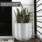 Ilyapa 14 Inch Tall Modern Concrete Planter - 14.5x14 Inch Outdoor/Indoor Plant Pots with Drainage - Cement Vase Planters for Plants, or Tree