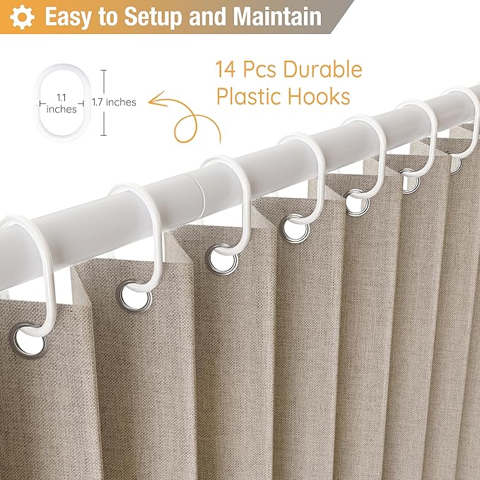 Jubilantex Folding Linen Shower Curtain for Bathroom Khaki Waterproof Shower Curtain 1 Panel with 14 Metal Grommets and 1 Tie Back for Hotel,70"x70"