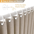 Jubilantex Folding Linen Shower Curtain for Bathroom Khaki Waterproof Shower Curtain 1 Panel with 14 Metal Grommets and 1 Tie Back for Hotel,70"x70"