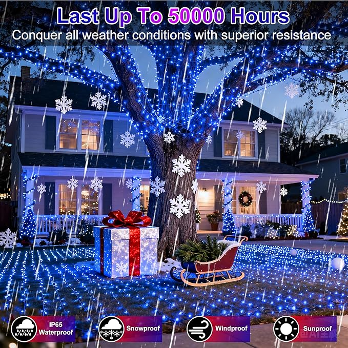 340 LED 90FT Christmas String Lights Outdoor, 12 Pro Modes and Timer Memory & Brightness, Plug in Outdoor Waterproof Clear Wire Twinkle Light for for Xmas Yard Tree Wedding Party Decor (Blue)