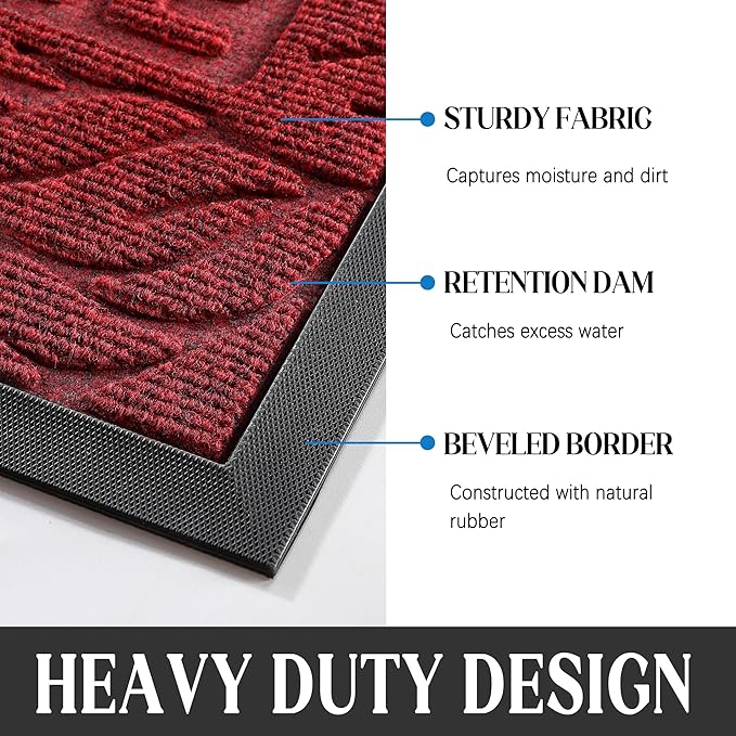 Yimobra Large Welcome Mat 36x24, Waterproof Non-Slip Outdoor Mats for Front Door Outside Entrance, Low-Profile Entryway Mat Indoor for Garage Patio, Wine Red