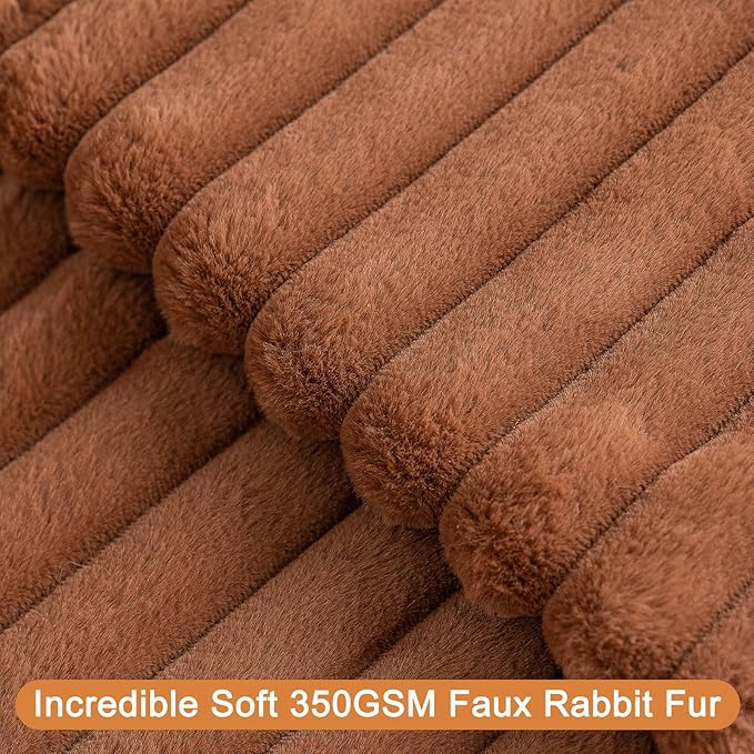 Double-Sided Faux Fur Plush Throw Pillow Covers 16x16 Set of 2 Fuzzy Striped Soft Cozy Pillowcase Luxury Decorative Pillows Square Shaggy Cushion Covers for Couch Sofa Bed,Brown