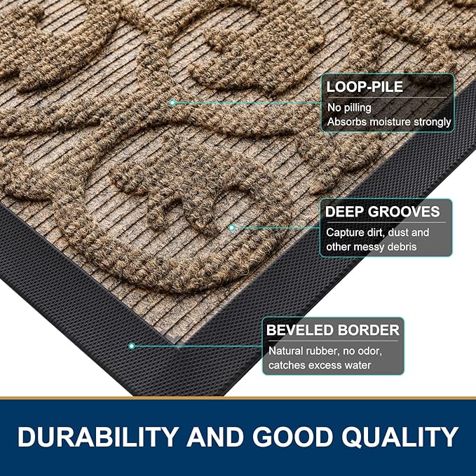 Smiry Welcome Door Mat Outside Entrance, Heavy Duty Trap Dirt and Moisture Easy Clean Low Profile Patio Porch Indoor Outdoor Front Doormat for Entry, 36x24 Inch, Brown/Welcome