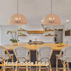 17.6 inch Hemp Rope Woven Pendant Light Wicker Pendant Light 3-light Rattan Light Fixture Boho Chandelier Farmhouse Chandelier Dome Pendants Light for Dining Room Bedroom Kitchen(Bulb Incl