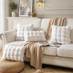 Pack of 2 Thick Plush Throw Pillow Covers Fluffy Wave Faux Fur Decorative Cushion Covers Soft Wool Pillowcase for Sofa Couch Livingroom 24x24 Inch White