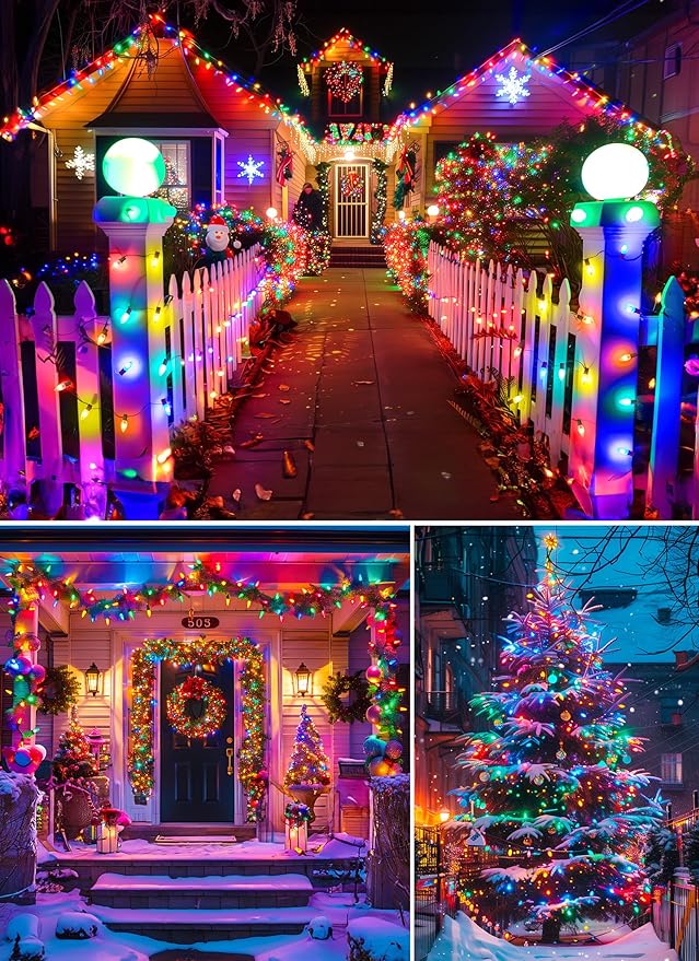 C9 Christmas Lights Outdoor, 100 Feet Strawberry Waterproof String Lights with 100 Bulbs, Connectable Waterproof Lights for Holiday Party Roofline Backyard Patio, Green Wire(Multicolor)