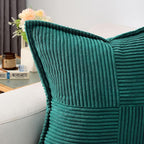 HAUSSY Teal Large Decorative Throw Pillow Covers 26x26 Inch Set of 2,Soft Solid Corduroy Striped Cushion Case,Square Euro Pillow Shams,Winter Home Decorations for Couch,Bed
