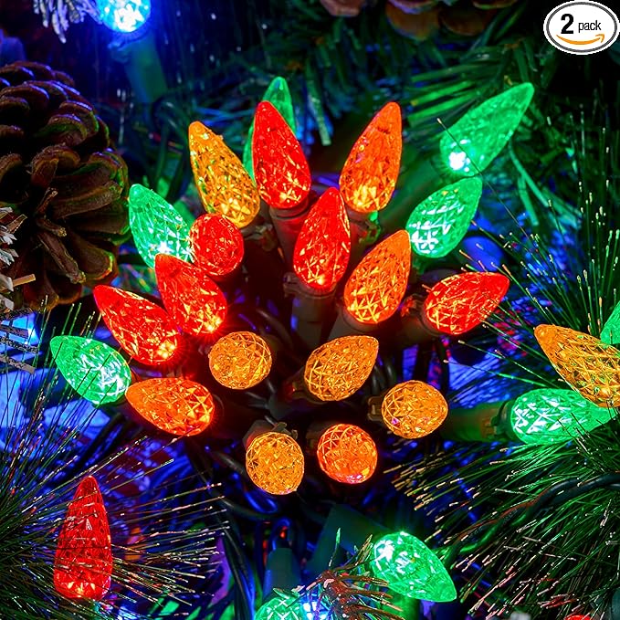 Joiedomi C6 LED Christmas String Lights,140(2 x 70) Count Strawberry Christmas Trees Lights, 45.2FT Connectable Multicolor for Indoor Outdoor Holiday Party Decor,Green Wire