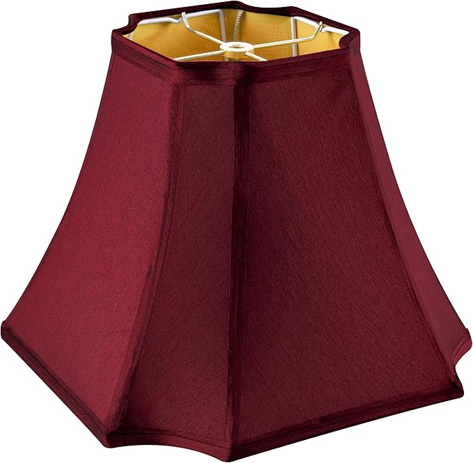 GO&SO Medium Burgundy Red Lampshade Square Cut Corner Lamp Shade for Floor and Table Lamps, 6.5x13.2x10.6", Burgundy, Natural Faux Silk Octagonal & Bell Lampshade,Easy Assembly Required