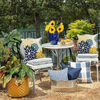 Blue Yellow Flower Pillow Covers 16x16 Inch Set of 2 Outdoor Throw Pillows Outdoor Waterproof Decor for Living Room Sofa Patio Funiture Garden Floral Polyester Pillow Covers 01P16