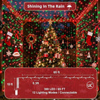 300LED 75FT Christmas Lights Indoor, LED Christmas Tree Decoration Lights with 12 Modes & Timer Memory, Dimmable Plug In Waterproof LED Xmas Light for Yard Trees Wedding Party Holiday Red & Green