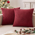 MIULEE Christmas Wine Red Throw Pillow Covers Soft Corduroy Decorative Set of 2 Boho Striped Pillow Covers Pillowcases Farmhouse Home Decor for Couch Bed Sofa Living Room 16x16 Inch
