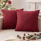MIULEE Christmas Wine Red Throw Pillow Covers Soft Corduroy Decorative Set of 2 Boho Striped Pillow Covers Pillowcases Farmhouse Home Decor for Couch Bed Sofa Living Room 18x18 Inch