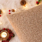 AQOTHES Khaki Winter Throw Pillow Covers 12x20 Inch Set of 2, Boucle Faux Fur Pillow Covers,Cozy Fluffy Home Living Room Farmhouse Decor for Sofa Couch Bed